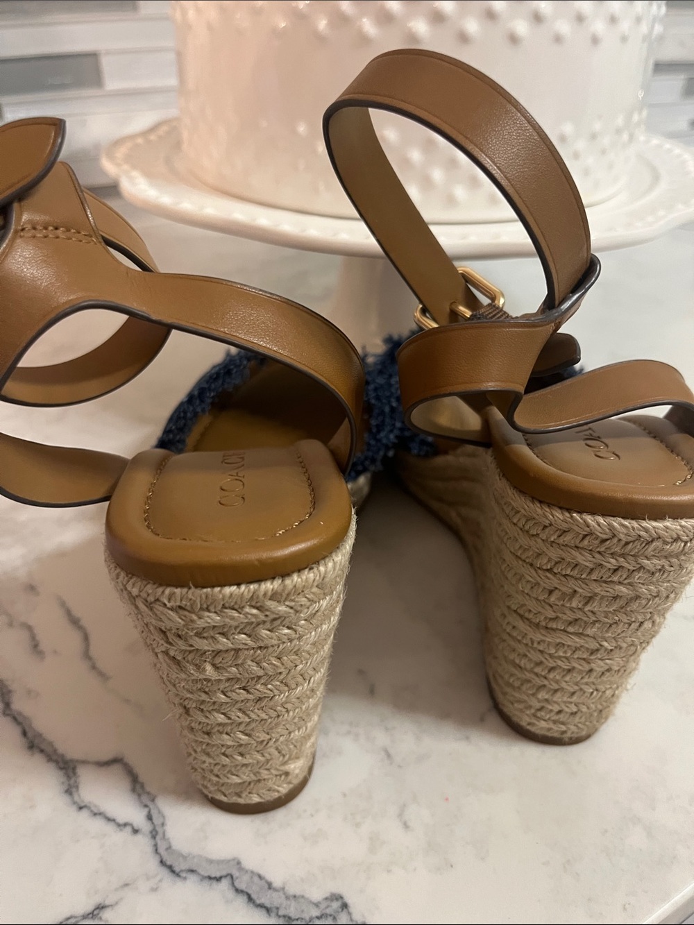 Coach Denim Wedge Sandals - Blue & Brown - Picture 8 of 9